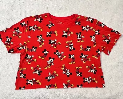 Disney Mickey Mouse Allover Print Crop Top T-Shirt Size X Large Ladies • $12.50