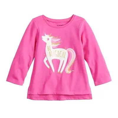 NWT Girls 24 Months Pink Glitter UNICORN Jersey Tee Long Sleeve Be Magical • $2.50