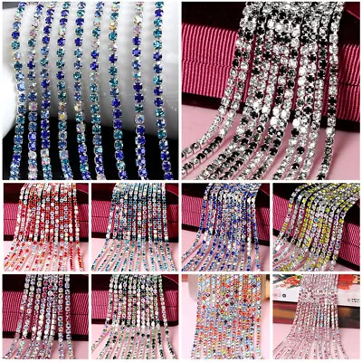 10 Yard Crystal Clear Glass Rhinestone Mixed Color Ribbon Chain Trim Sewing DIY • $9.59