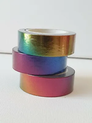 $5.50 • Buy RAINBOW FOIL Washi Tape 15mm X 10M Journal Decorative Adhesive Craft 