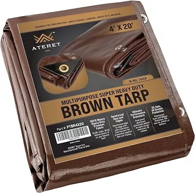 Super Heavy-Duty All Purpose Brown Poly Tarp 16 Mil Waterproof Cover Tarpaulin • $32.90