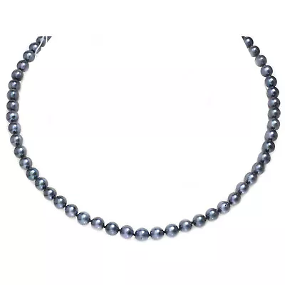 Akoya Pearl Necklace 7 - 6.5 MM Dark Grey Blue 14k Solid White Gold Clasp 18  • $300