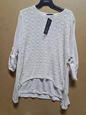 Saloos 1/2 Sleeve Knit Layered Top White Size 16 • £17