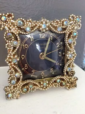 Vintage Rhinestone Jeweled Gem & Gold Tone Dunhall Reveille Alarm Clock • $45