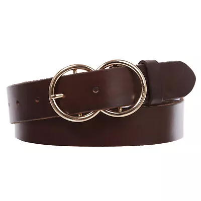 1 1/8  Snap On Round Double Circle Knot Buckle Cowhide Leather Belt • $25.99