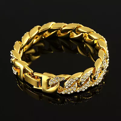 8  Mens Micro Pave CZ 14mm Cuban Curb Link Chain Bracelet #B576 • $16.99