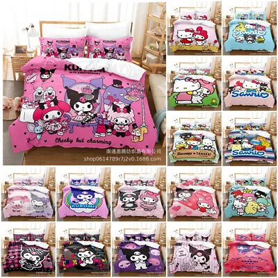 3D Cartoon Hello Kitty My Melody Kuromi Duvet Cover Bedding Set Single Double • £20.99