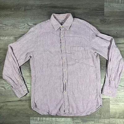 J. Crew Shirt Mens Medium 100% Irish Linen Purple Stripes Classic Button Down • $18.88