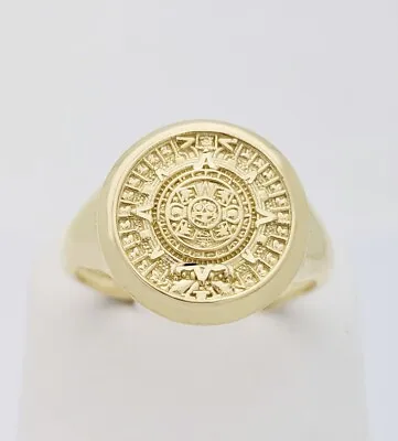 10K Yellow Gold Aztec Mayan Calendar Ring Aztec Calendar Gold Ring 16 Mm • $183.75