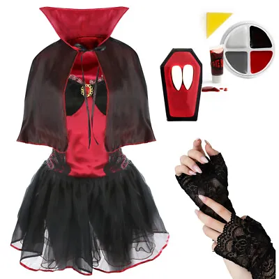 Vampiress Ladies Halloween Fancy Dress Womens Adults Vampire Costume Outfit • £21.59