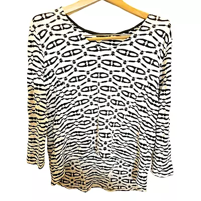 Nally And Millie Black White Blouse Small 3/4 Sleeve Scoop Neck  • £16.87