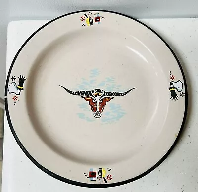 Vintage 1950s Monterrey Western Ware Longhorn Steer Enamelware Plate 10” NRM03A • $18.75