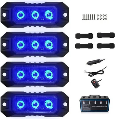 4PCS Blue Strobe 3-LED Car Warning Grille Lamp Head Flash Lights Kit • $62