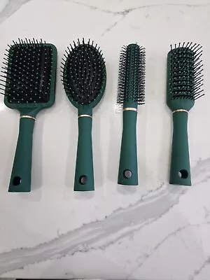 4pk Hair Brush Set For Women | Professional GreenHairdressing Salon Styling Gift • £9.70