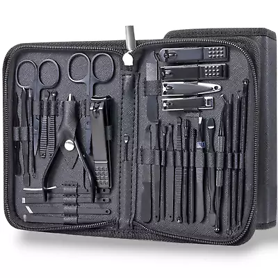 32 Piece Nail Care Kit Set Manicure Pedicure Cutter Clippers Case Mens Ladies UK • £14.99