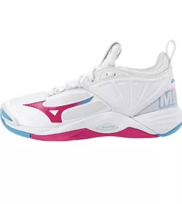 Mizuno Wave Momentum 2 Women’s Volleyball White/Pink/Blue 11 • $110