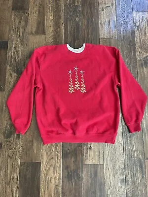 Vintage 90s Womens Christmas Tree Pullover Sweatshirt Adult Large Red Sweater • $13.59