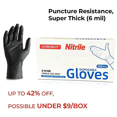 6 Mil Black Disposable Medical Exam Nitrile  Gloves -Latex & Powder Free 100 Ct • $8.79