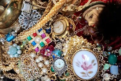Vintage Craft Jewelry Lot Pieces And Parts Broken Costume Decor Bling Rhinestone • $44.95