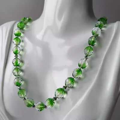 Necklace Green Czech Glass Beaded Murano Glass Art Deco Women`s Jewelry 24'' • $38