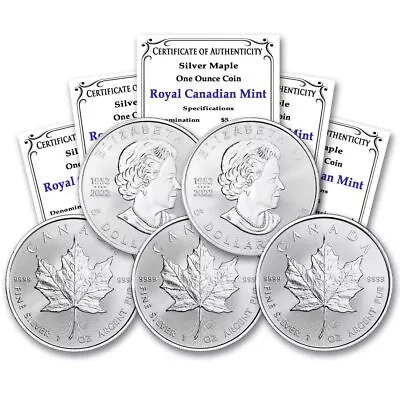 Canada Lot Of 5 2023 1oz Silver Maple Leafs Brilliant Uncirculated Tube CoA • $166.45