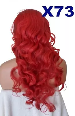 Bright Poppy Red Women Long Curly Wavy Flick Half Wig Clip Piece 3/4 Wig Fall Uk • £8.99