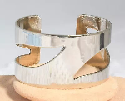 Vintage Unmarked Large Silver With Cutouts Cuff Bracelet - E30 • $24.99