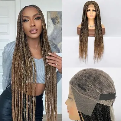 Long 38” Full Hd Lace Knotless Preplucked Human Hair Box Braid Wig Black Blonde • £90