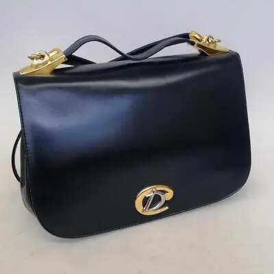 Dior CD Logo Shoulder Handbag 2way W/Purse Vintage Black Leather • $510