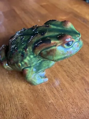 7” Long Vintage Large Ceramic Glossy Miniature Frog Toad Green Decor Figurine • $39.99