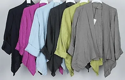 New Ladies Italian Quirky Lagenlook Plain Layering Linen Waterfall Jacket Top • £17.99