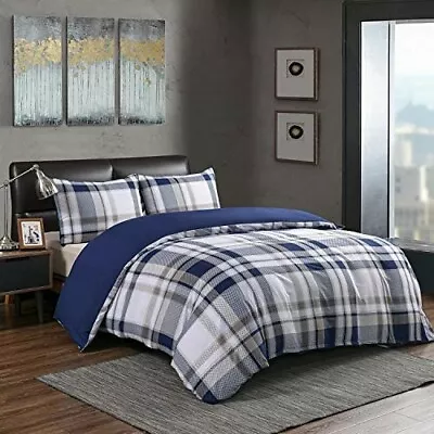 £15 • Buy Softan 3-Piece Double Duvet Sets In Blue Plaid. Zip Closure And Corner Ties. 