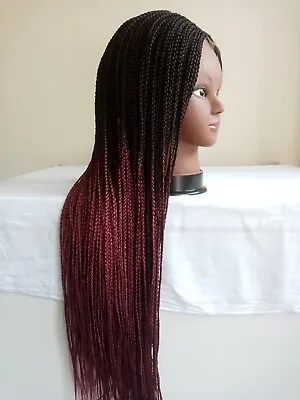 £42.99 • Buy BRAIDED / CORNROW WIG + FRONT LACE + FRINGE 70cm LONG.. COL. 2/39 WINE OMBRE.NEW