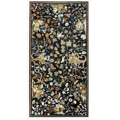 Rectangle Black Stone Dining Table Top Marquetry Art Living Room Table For Home • $2966.40