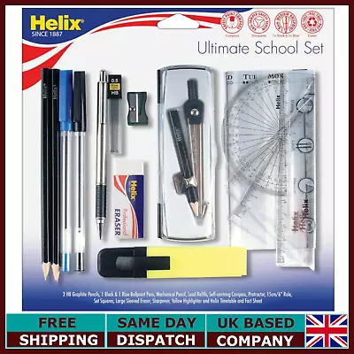 New Helix Ultimate School Set Maths Equipment Compass Protractor Set Squares Etc • £8.99