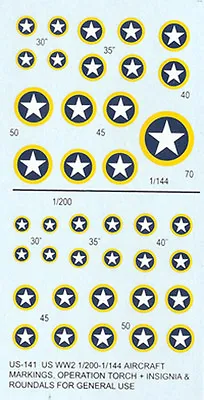 US-141 - WWII US Aircraft Insignia And Roundels - 1/200-1/144 • £2.95