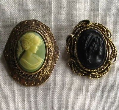 TWO Vintage Cameo Brooch Pin Pendant Necklace One Marked PERI Estate Lot • $16.99