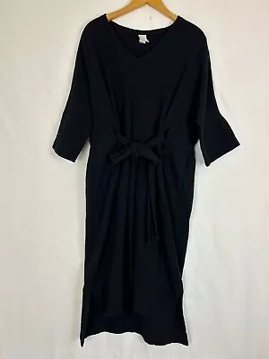 Malia Mills Double Gauze Dress Women's Size XS Black V-Neck 3/4 Sleeve Belted • $29.90