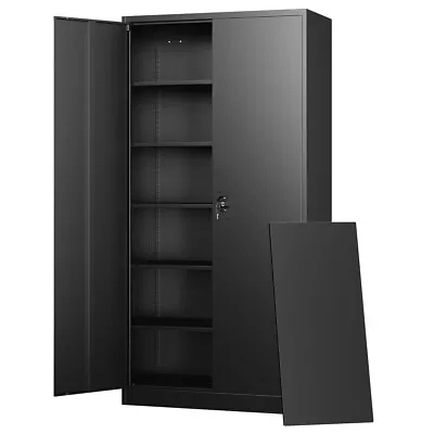Metal Cabinet 5 Adjustable Shelves 71H Garage Storage Cabinet With Locking Doors • $159.99
