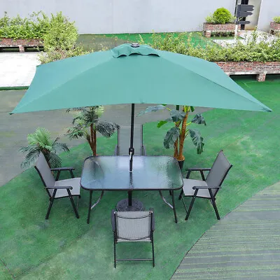 Garden Sun Parasol 3x2M Outdoor Patio Sun Shade Umbrellas Crank & Tilt With Base • £65.95