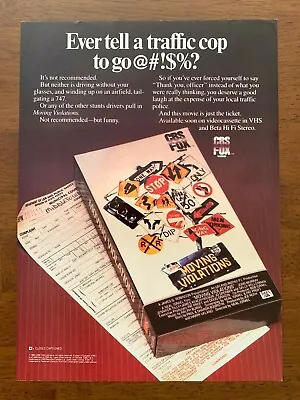 1985 Moving Violations Vintage VHS Print Ad/Poster Retro Movie Pop Art Décor   • $14.99