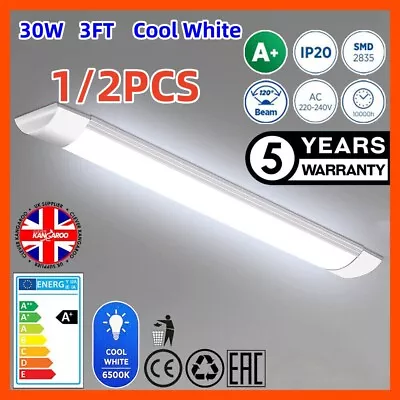 3FT 90CM LED Strip Lights Batten Tube Office Shop Ceiling Lamp Garage Daylight • £10.99