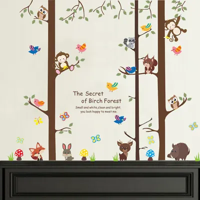 £3.99 • Buy Forest Animals Monkey Fox Rabbit Owl Tree Decal Wall Sticker Children's Bedroom