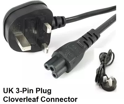 High Quality 3-Pin To C5 Cloverleaf Power Cord Cable 5A Fused 2.0m Black • £7.95