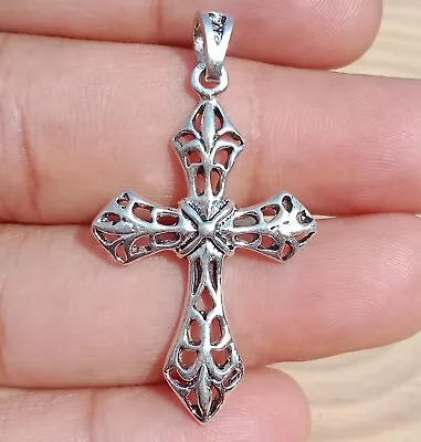 925 Sterling Silver Christian Byzantine Cross Pendant Chain Necklace Mens Gift • $20.63