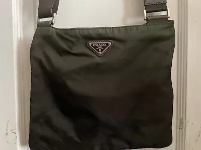 Prada Small Nylon Dark Green Khaki Men/Woman Shoulder Bag Triangle Logo Plate • $120