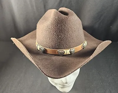 Wrangler Riata Hat Rodeo Queen Wool Pecan Headband Silver Hearts Medium 7 1/8 • $25.69