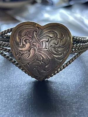 Montana Silversmiths Etched Floral Heart Silver Plate Rope Design Cuff Bracelet • $45