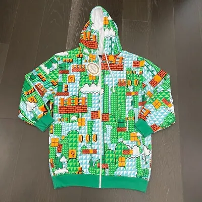 Super Mario Bros Hoodie Adult Small Green Pixel Full Zip Sweatshirt Rare Gamer • $99.95