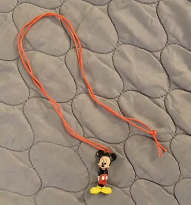 Disney Mickey Mouse 1.5” PVC Mickey On An Orange String Necklace • $4.95